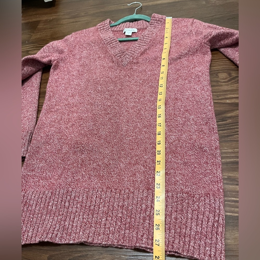 Athleta Vital V-Neck Tunic Wool Cashmere Sweater Maroon/ White Marl Size Small - Picture 9 of 10